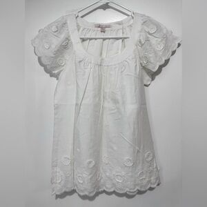 Rebecca Taylor Short Sleeved White Cotton Blouse Size 0